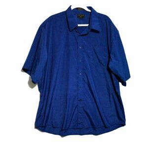 Enrico Rossini Mens Blue Button Up Shirt Solid Short Sleeve Pocket Size 2XL